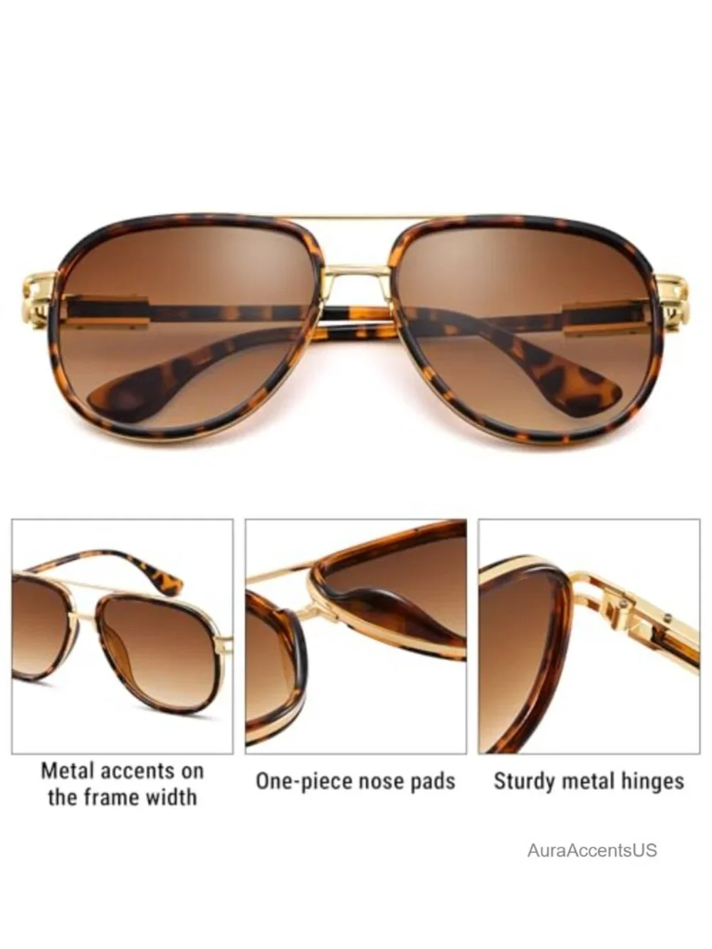 Oversized Aviator Sunglasses Metal Gradient Shades UV400 Retro